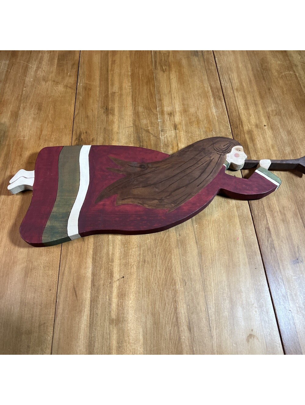 Hand painted wood folk art angel with trumpet wall plaque nice primitive piece